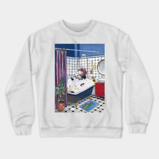 Sheepadoodle taking a bath Crewneck Sweatshirt